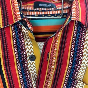 Mcedar Men's Vibrant Striped Casual‎ Shirt medium short sleeve